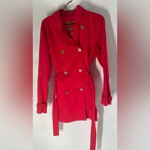 Michael Kors Red Trench Coat with Gold Buttons